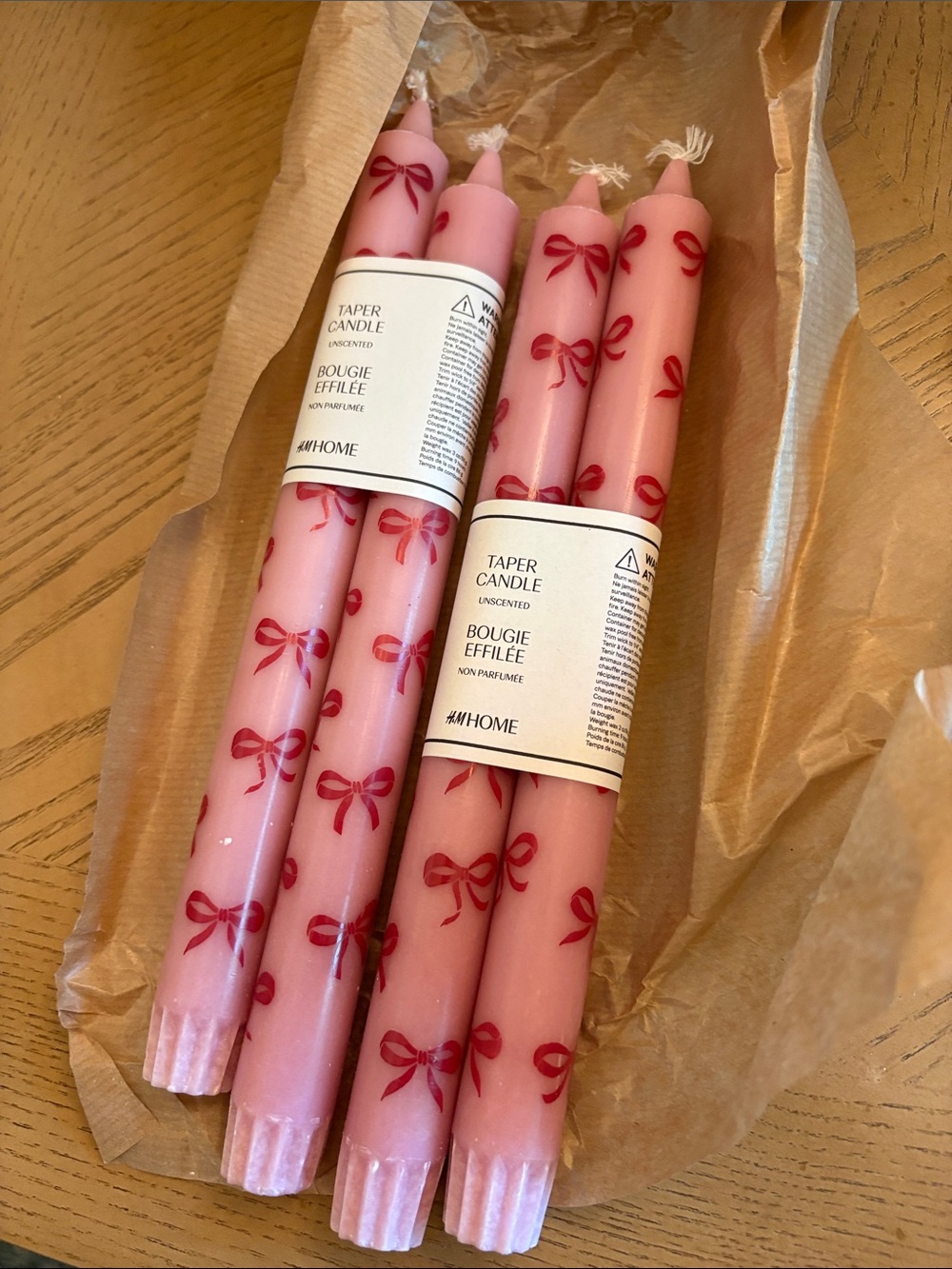Pink Bow Taper Candles by — Pack of 4
